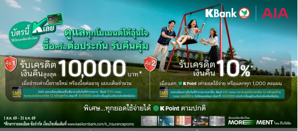 บัตรเครดิต Kbank — บัตรนี้ K เลย ซื้อหรือต่อประกัน คุ้มครองทุกโมเมนต์ พร้อมรับเงินคืนคุ้ม